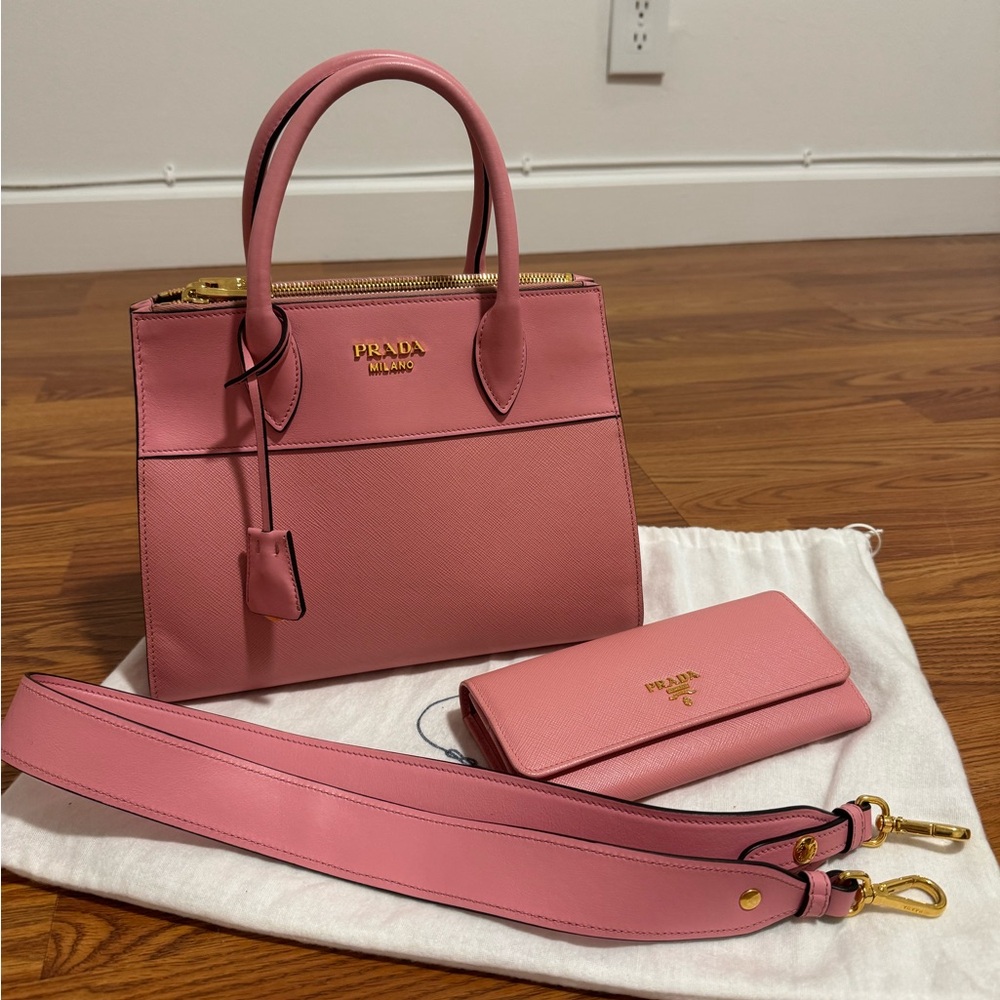 Prada Pink Leather Satchel and Wallet Set